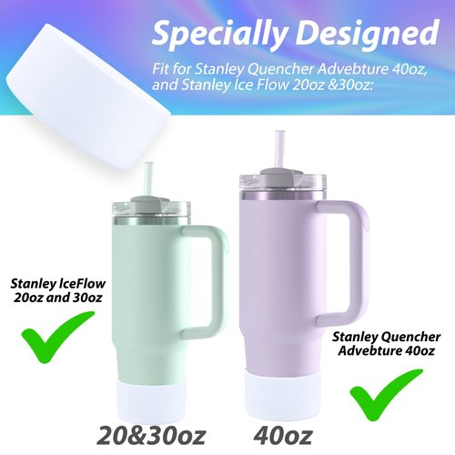 Protective Silicone Boots For Stanley Tumbler For Quencher Adventure 40oz For IceFlow 20oz 30oz, Anti-Slip Silicone Water Bottle Bottom Boot For Stanley Tumbler 2 PACK (Cream White)