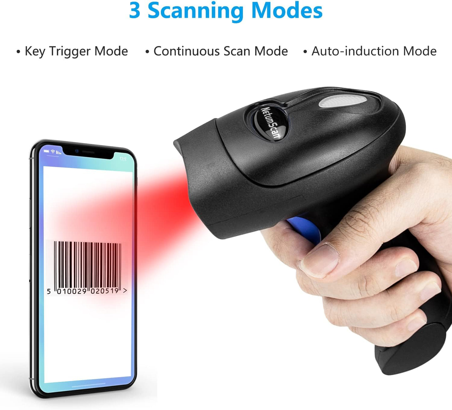 Wireless 1D 2D Barcode Scanner with Stand, NetumScan Portable Automatic QR Code Scanner Supports Screen Scan Handheld CMOS Image Bar Code Reader with USB Receiver for Warehouse POS and Computer