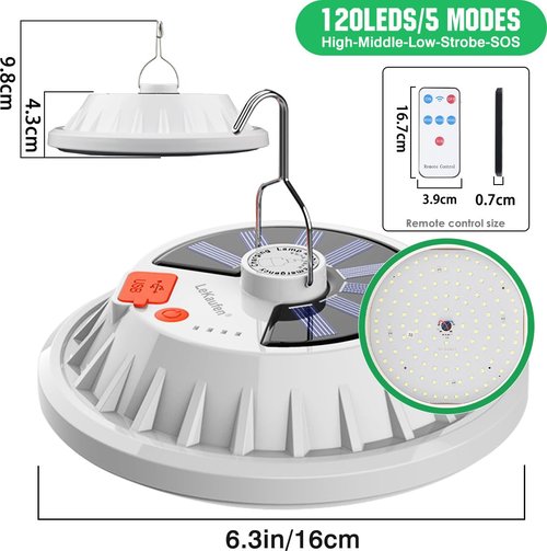 Solar Camping Lanterns Remote Tent Light - 4000LM Portable LED Camping Light Hanging Waterproof USB Rechargeable Lantern for Camping, Hiking, Power Failure, Hurricane (120 LEDs)