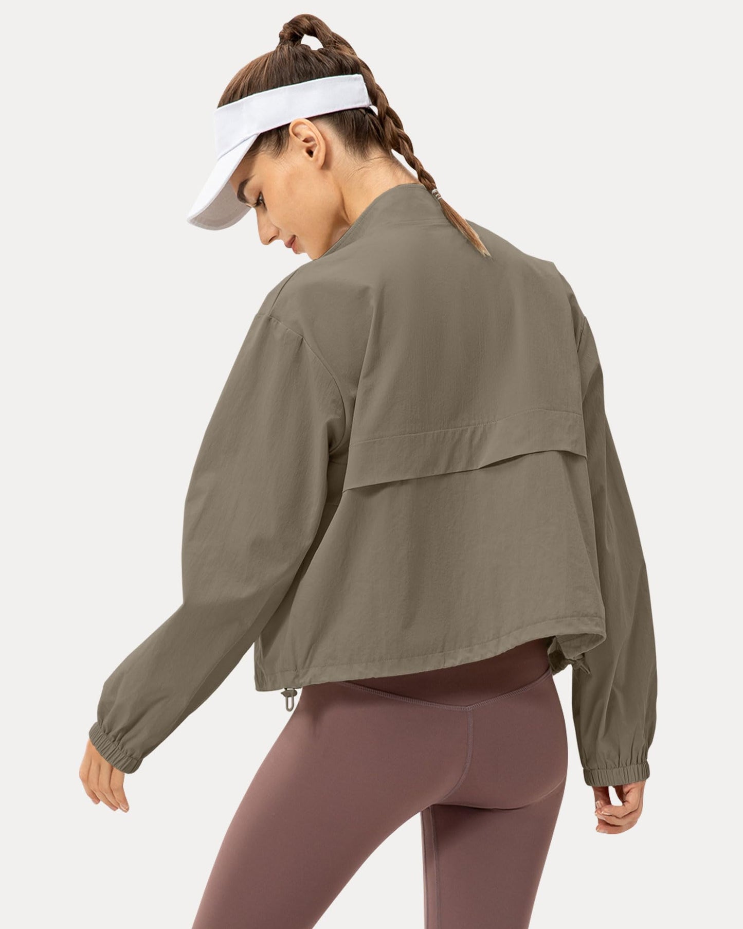 Locachy Women's Lightweight Zip Up Athletic Jacket Stand Collar Windproof Sun Protection Workout Outdoor Jacket Coffee Grey M