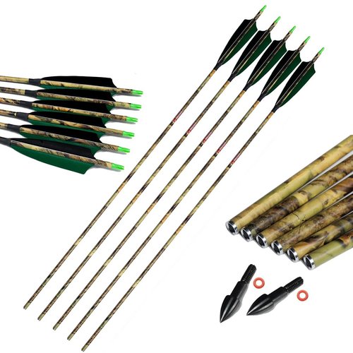 Linkboy Archery 30" 32" 400 500 Spine Carbon Hunting Arrows Turkey Feather for Compound Recurve Bow Longbow Practice Target Camo Arrow Pack of 12PCS