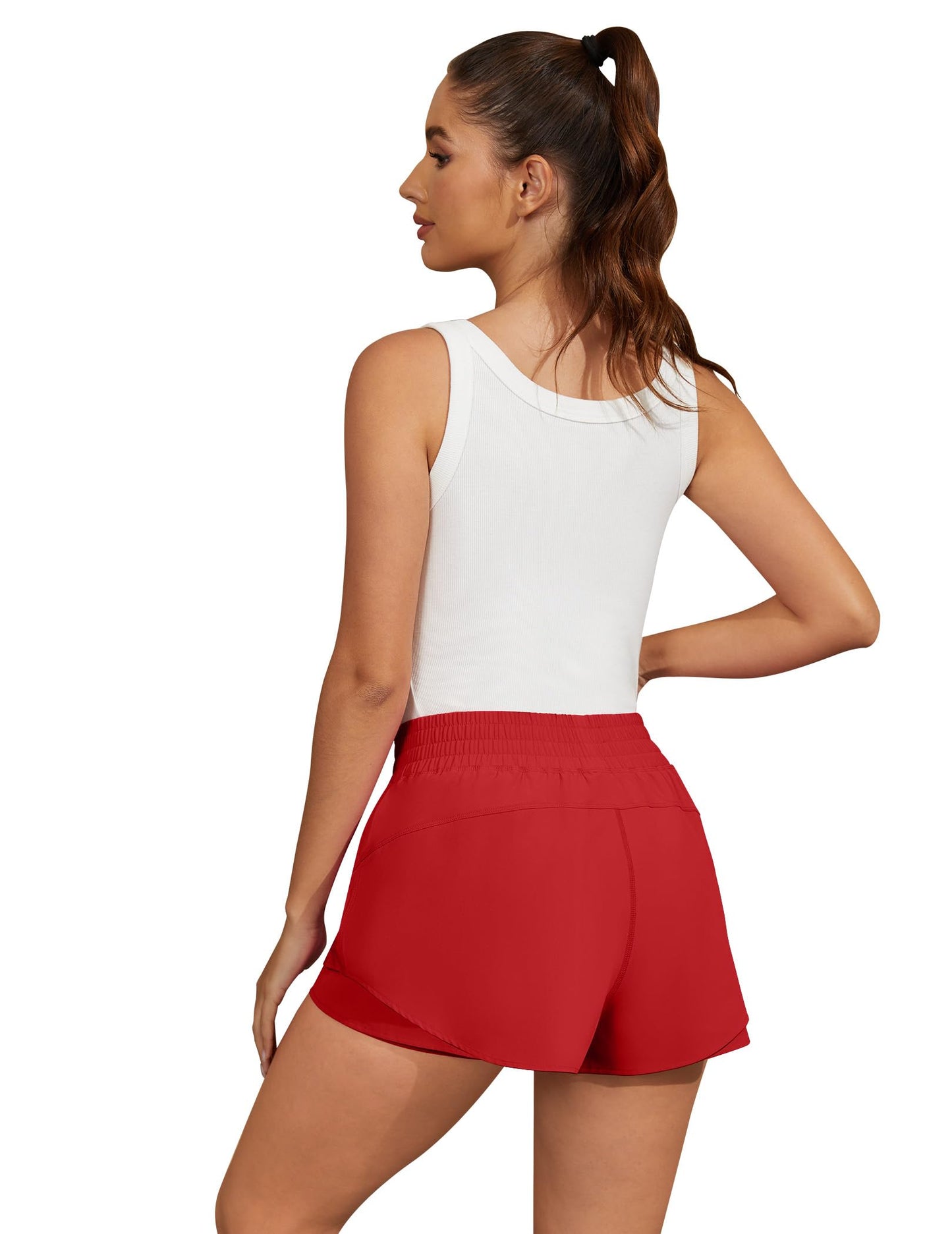 FireSwan Running Shorts for Women 2 in 1 High Waisted Quick Dry Butterfly Flowy Athletic Gym Yoga with Pockets Red Medium