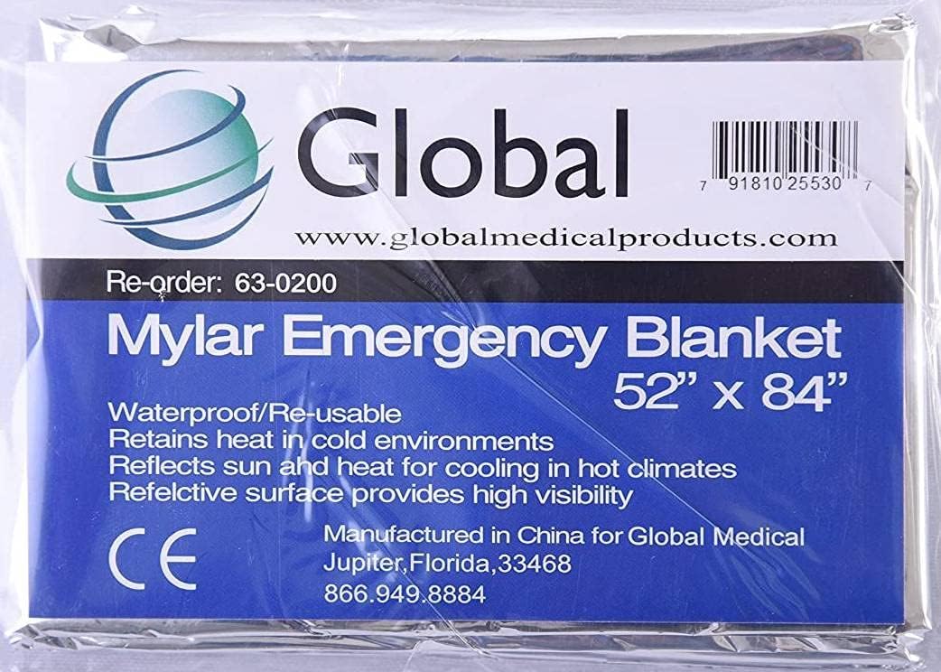 Global Medical Sales Supply Emergency Mylar Thermal Blanket | Survival Space Fire Blanket for Outdoor Adventures, Marathons, First Aid | Waterproof & Windproof | Ideal for Camping & Hiking