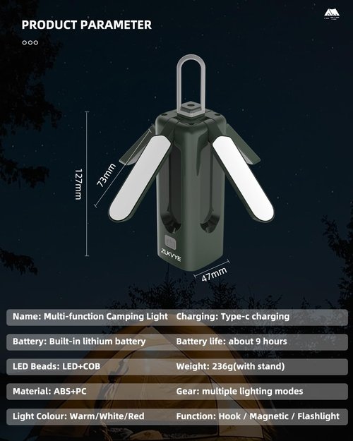 ZUKVYE 2 Pack Rechargeable LED Camping Lantern - Waterproof Tent Light with 8 Light Modes, Perfect for Camping, Hurricane, Emergency, Hiking, Fishing
