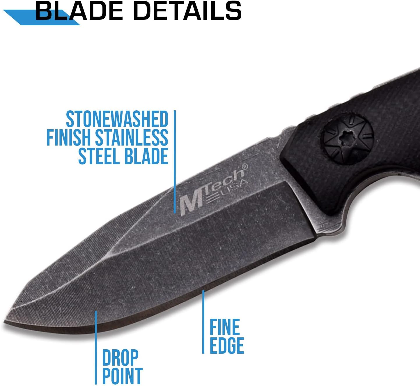 MTech USA MT-20-30 Series Fixed Blade Neck Knife, Drop Point Blade, G10 Handle, 4-3/4-Inch Overall