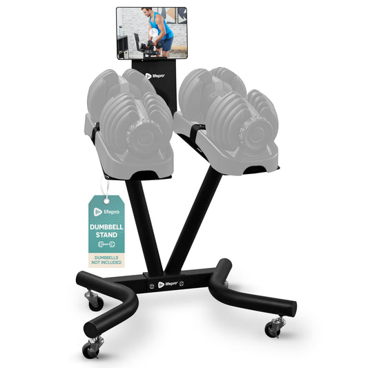 Lifepro Adjustable Dumbbell Stand Rack - Compatible with PowerFlow Plus, PowerUp Plus, and for More Brands- Phone Holder, featured Castors - Home Gym Storage and Convenient Strength Training
