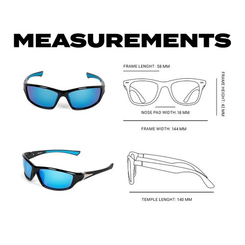 Barkiopt Polarized Sport Sunglasses for Women & Men, Polarized Sunglasses for Fishing, Cycling, Running & More, With UV400 Protection, Model FWN4029 (Blue Lenses with Black & Blue Frame)
