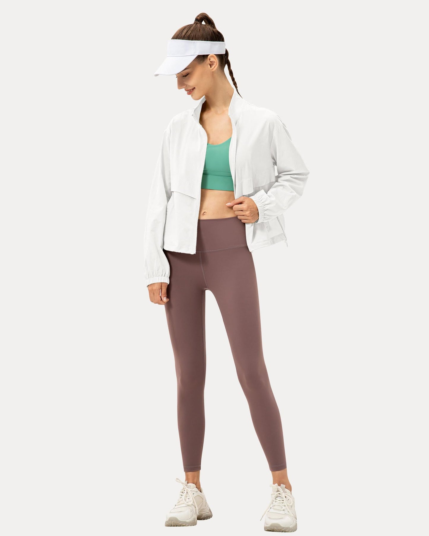 Locachy Women's Lightweight Zip Up Athletic Jacket Stand Collar Windproof Sun Protection Workout Outdoor Jacket White S