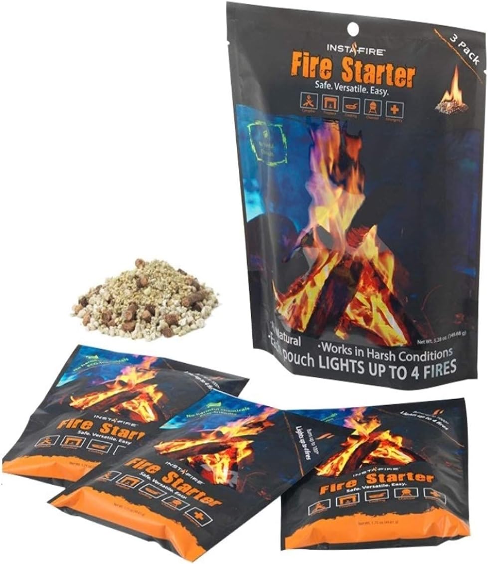 (3 Packs) Insta-Fire Fire Starter Perfect for Camping, Emergencies, Hiking, Fishing, Boating, Fire Pits, Grilling, Survival, Preppers, Food Storage, Boiling Water (as Seen on Shark Tank!)