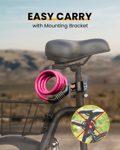 Everyfun Bike Lock Cable with Combination,High Security 5-Digit Resettable Combination Bicycle Lock Anti-Theft, Scooter Lock with Mounting Bracket for Bikes and Scooters(Pink)