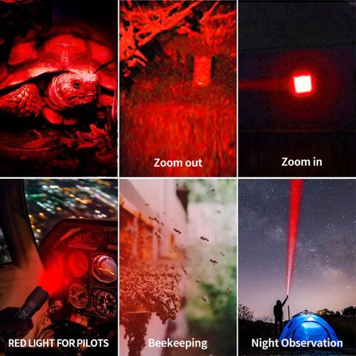 Rechargeable Red Light Tactical Flashlight，500 Yard Red Light Zoomable Flashlight Observation Lights with Pressure Switch Universal Picatinny Rail Mount kit.