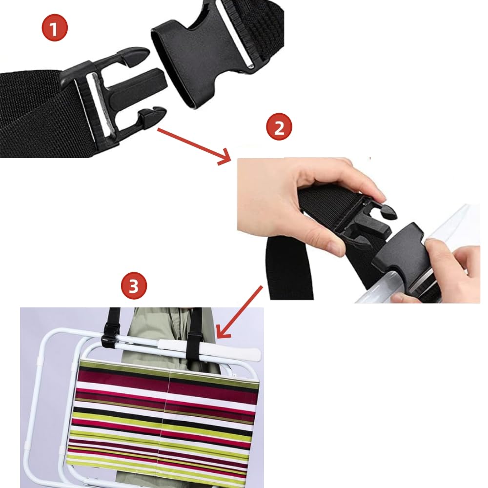 FKUMLUN 3 Pcs Carry Strap for Beach Chair,Adjustable Beach Chair Backpack Straps,Replacement Universal Folding Chair Carry Strap for Beaches Camping Backpacking Picnics Foldable Bikes Outdoor (Black)