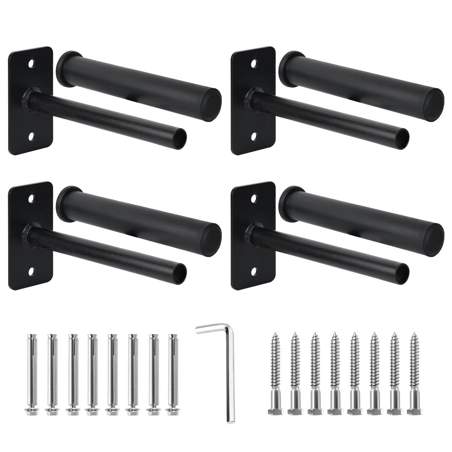 EVERYMATE Weight Plate Holder, Wall Mounted Weight Rack for 1" and 2" Olympic Weight Plates, 4 Pack Home Gym Storage with 8pcs Steel Expansion Bolts, Weight Storage Racks