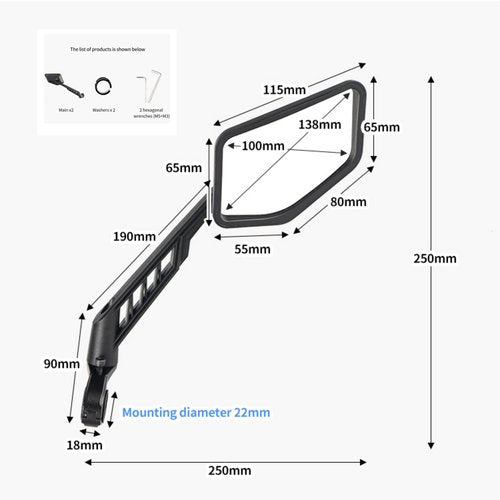 SUKOUSRAM Handlebar Bike Mirror Scratch Resistant HD Glass Lens 360° Rotatable Ajustable Safe Rearview Bike Mirror for Road Mountain Bike Scooter Moto E-Bike,Right