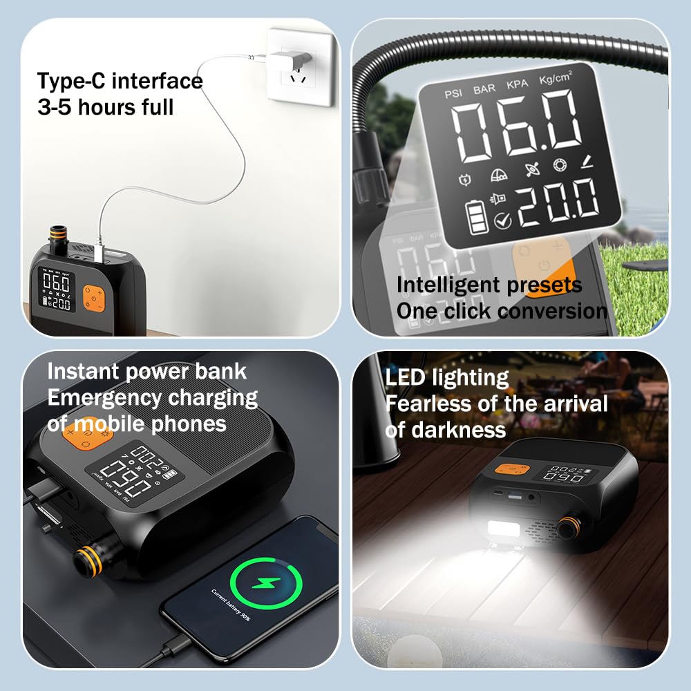 3T6B Rechargeable Paddle Board Pump with 8000mAh Battery,25PSI High Pressure SUP Pump & Car Adapter Powered Portable Electric Air Pump,for Stand Up Paddle Boards,Boats,Tent and Kayaks