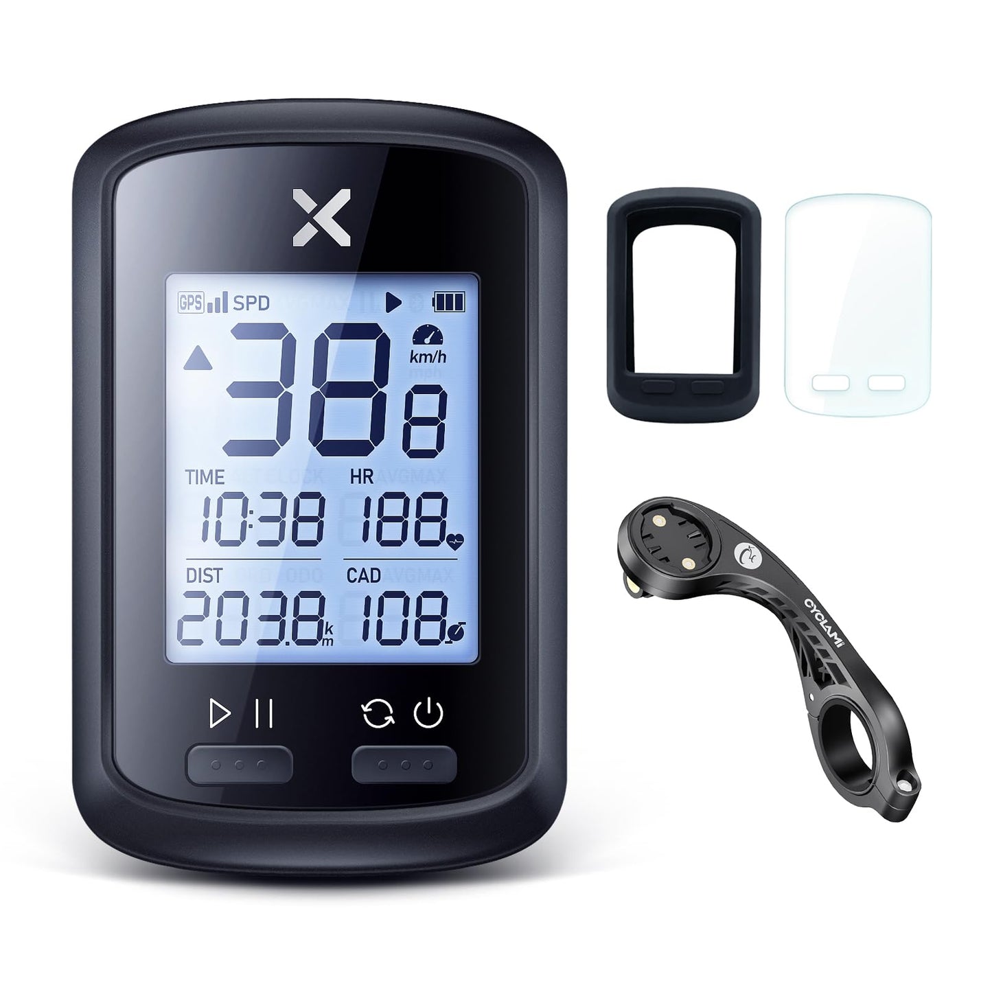 XOSS G+ GPS Bike Computer with Mount, Wireless Bluetooth Cycling Speedometer, Multifunctional ANT+ Bicycle Odometer with Auto Backlight and IPX7 Waterproof MTB Tracker (4 in 1)