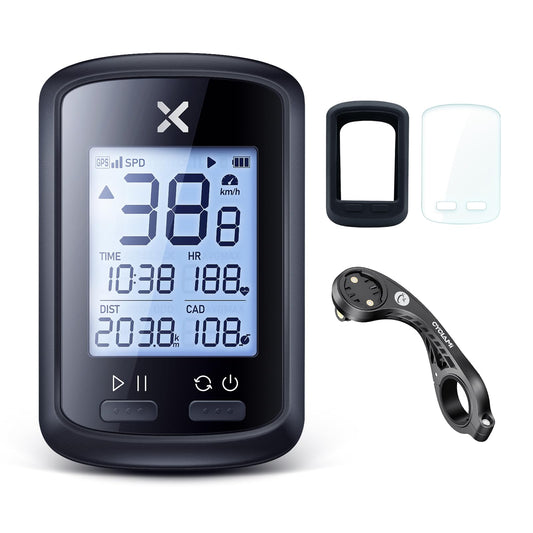 XOSS G+ GPS Bike Computer with Mount, Wireless Bluetooth Cycling Speedometer, Multifunctional ANT+ Bicycle Odometer with Auto Backlight and IPX7 Waterproof MTB Tracker (4 in 1)