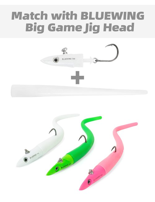 BLUEWING 6pcs Fishing Replacement Tail Soft Flexible Bait Tuna Lure 9in White