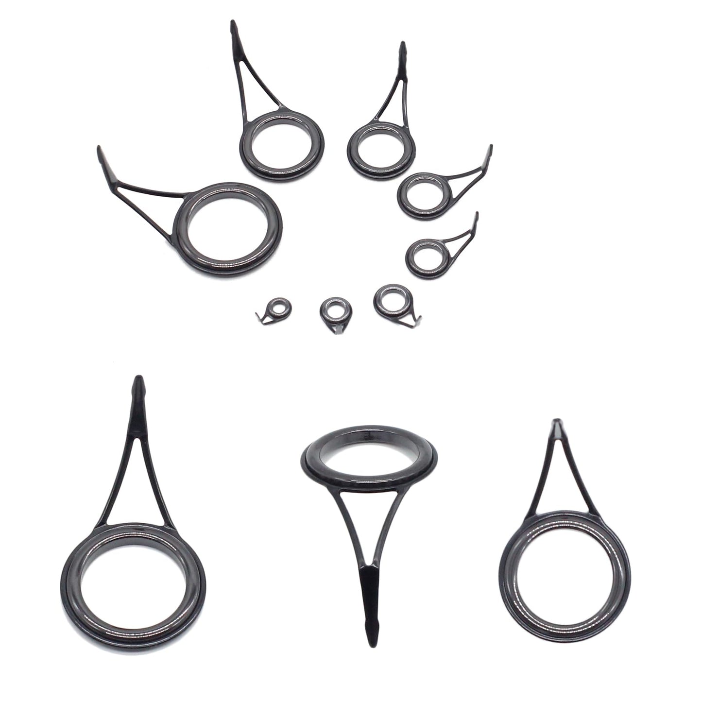 Generic 8pcs Fishing Rod Guides Sets Tip Repair Kit Pole Repair Kit Set Fishing Accessories Spinning Rod Guides Tip Ceramic Guide Steel Ceramic Ring Fishing Rod Guides Tips 6#-30#, Black, YGDH001