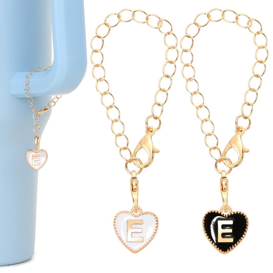 HOMICO 2PCS Heart Shaped Letter Chain Accessories for Stanley Cup Personalized Name ID Letter Chain Accessories for Stanley Tumbler, E