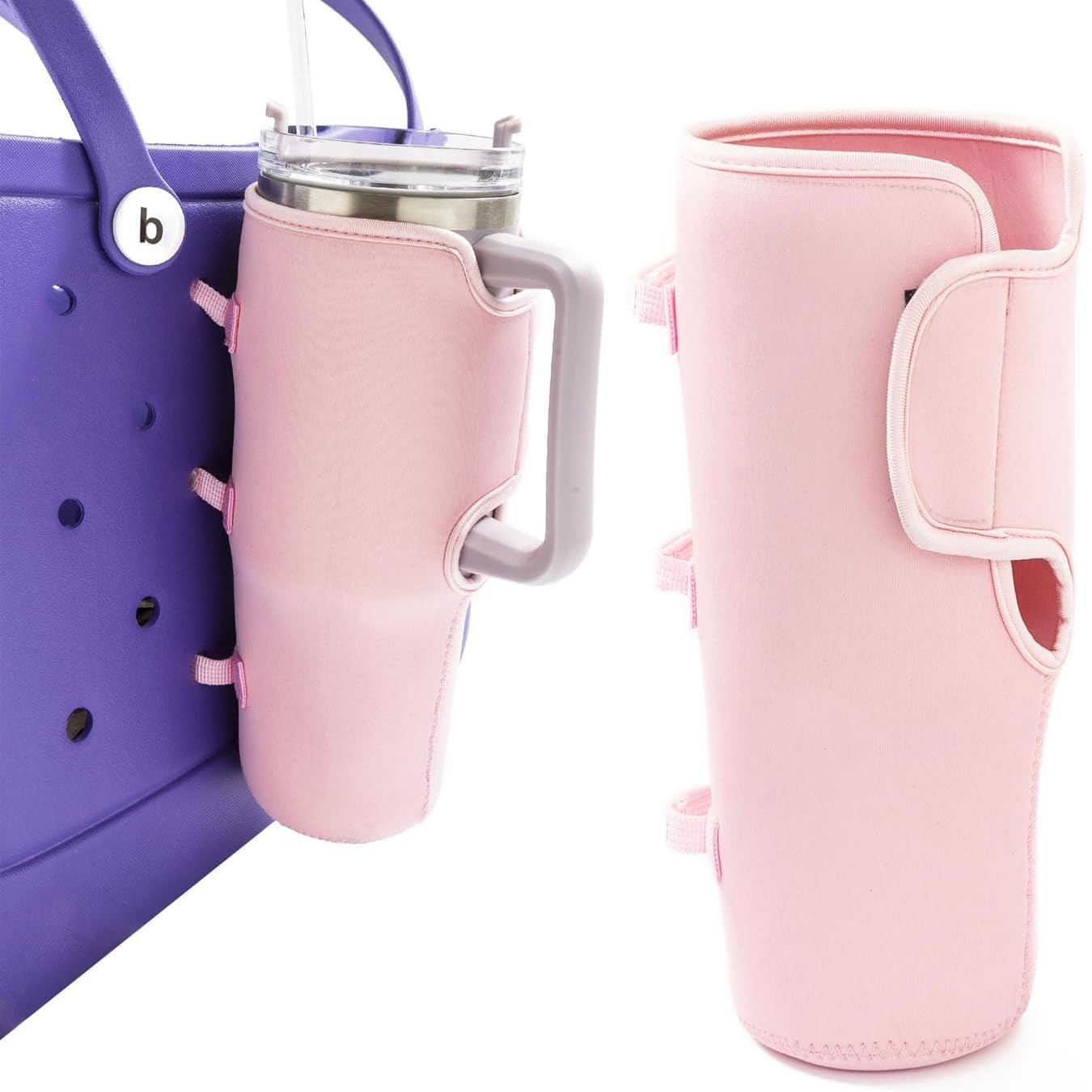 AIYoo Cups Holder for Stanley,Drink Cup Holder Compatible with All Bogg Bag 40 oz Water Bottle Holder Accessories,Portable Cup Holder Attachment for Simply Southern Beach Tote Bag,Pink