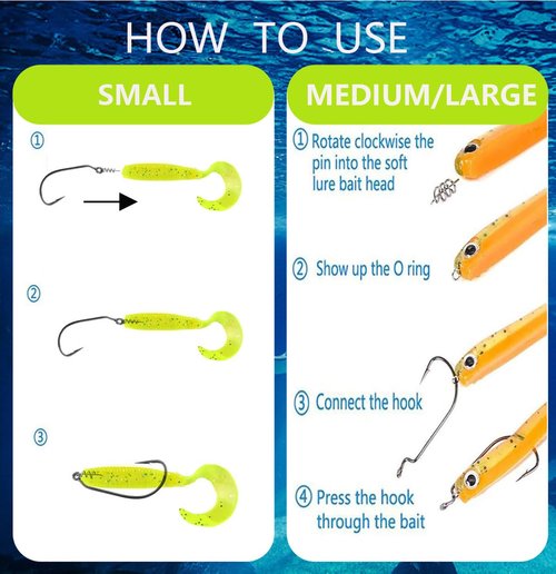 Hyamass 200Pcs 5Sizes Small Soft Lure Bait Spring Twist Lock Outdoor Fishing Crank Hook Centering Pin for Soft Lure Bait Worm Crank（11mm,14mm,18mm,22mm,26mm）