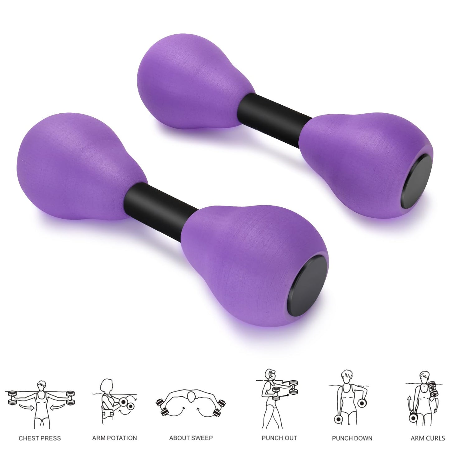 Aquatic Dumbells,2Pcs Foam Water Weights Aerobic Exercise Fitness Equipment Dumbbells, Pool Resistance Swimming Training for Adults/Kids/Men/Women Weight Loss, Beginner Swimming Training, Purple