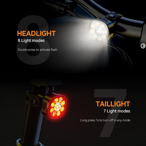 Victagen Bike Lights Kit 9LED Bike Headlights High & Low Beams, Ultra-Light and Bright Bicycle Lights, Waterproof Bike Lights for Night Riding, USB-C Bicycle Front and Rear Lights (VTG9)