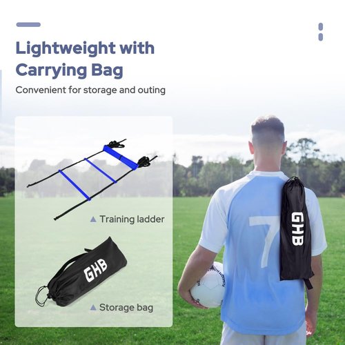 GHB Agility Ladder 1 Pack and 7 Inch 12 Pack Soccer Cones 2 Carrying Bag