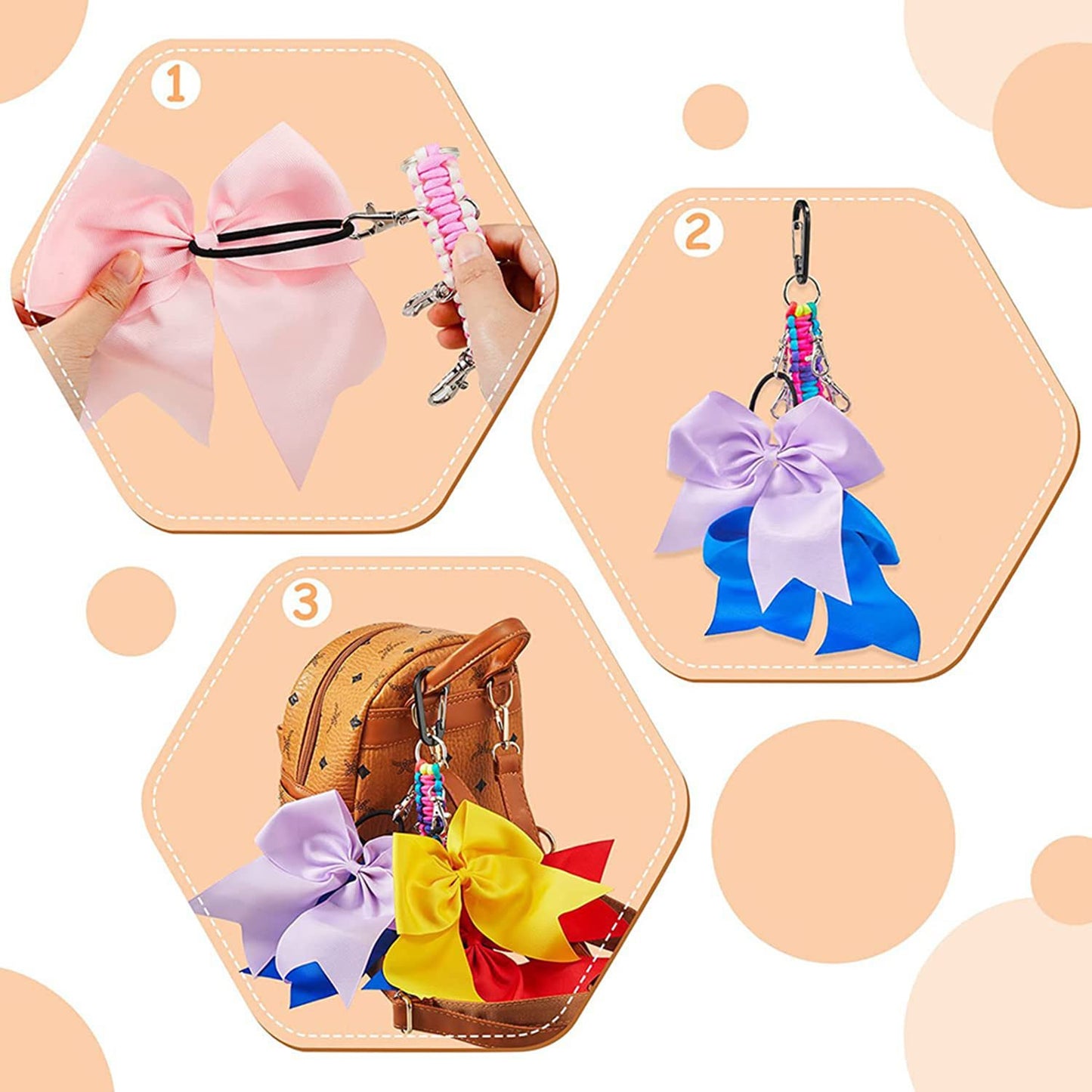 3 Pieces Paracord Cheer Bows Holder Paracord Keychain for Teen Girls High School College Sports