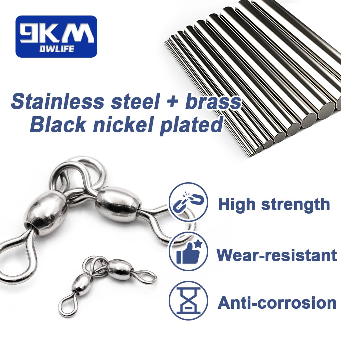 9KM DWLIFE 3 Way Stainless Steel Crane Swivels Fishing Barrel Swivels Fishing Tackle Catfish Rig Swivels Fishing Line Connector for Saltwater Freshwater-6 * 7# 25pcs