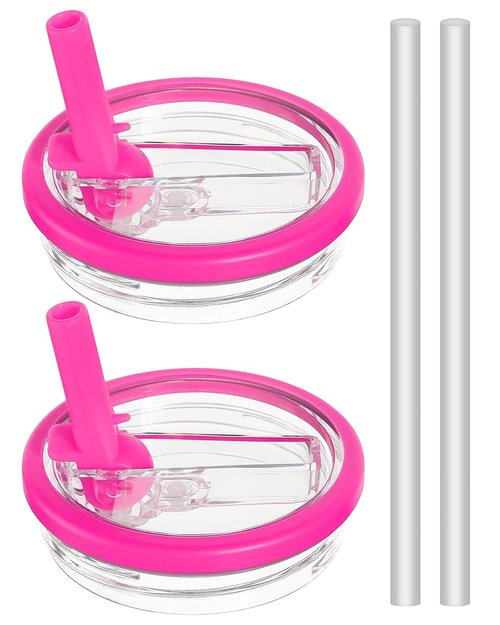 Stanley 40 oz Tumbler Flip Straw Lid Replacement - Leak-Proof Splash Resistant Lids and Straw Compatible With Quencher - 2 Pack (Rose)