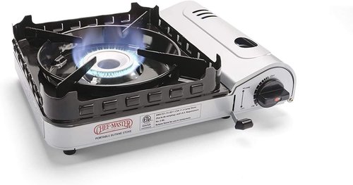 Chef Master 15,000 BTU Butane Portable Camp Stove | Double Wind-Guard Portable Stove Burner w/Piezo Click Ignition for Emergencies, Tailgating, Hiking, Backpacking & Camping Essentials - 90019