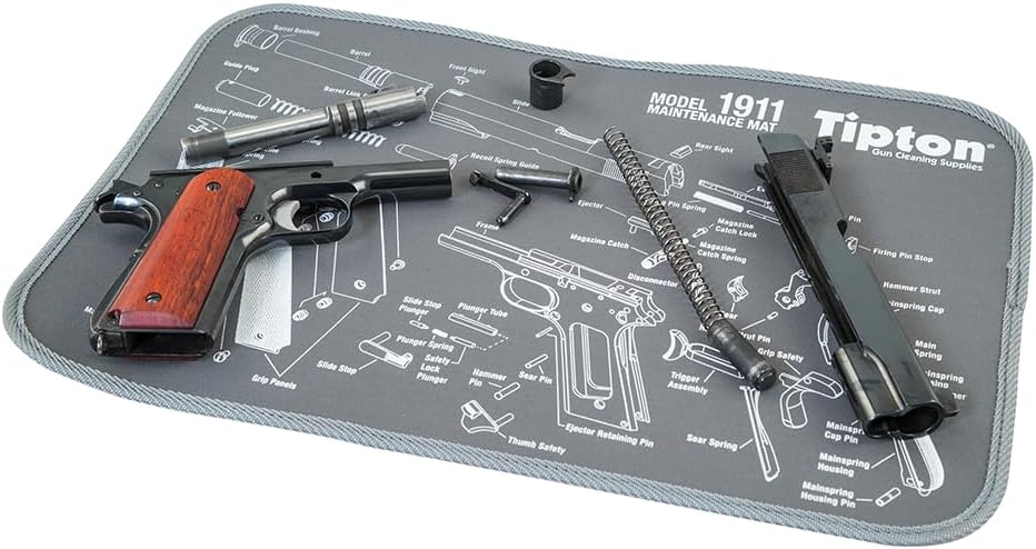 Tipton 1911 Pistol Cleaning Mat - Neoprene Maintenance Mat with Handgun Schematic