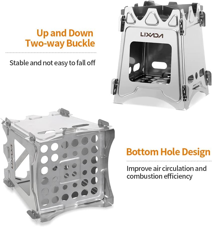 Portable Stainless Steel Camping Wood Stove - Lightweight Folding Backpacking Stove for Outdoor Cooking, Hiking, BBQ