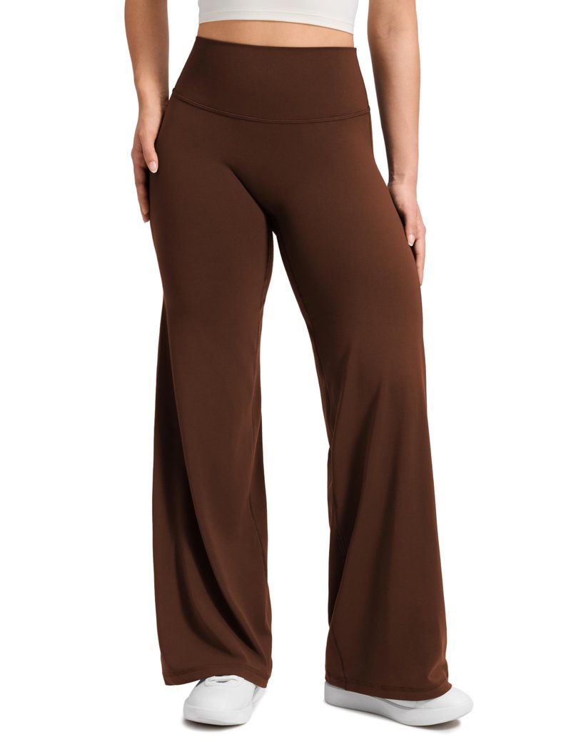 CRZ YOGA Softretch No Front Seam Wide Leg Pants 30" for Women - High Waisted Yoga Lounge Buttery Soft Comfy Casual Lava Brown Medium