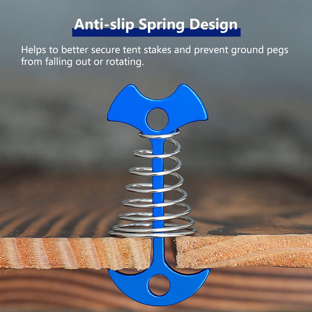 Fishbone Deck Anchor Pegs with Carabiners, Aluminium Tent Stakes with Spring Buckle, Windproof for Outdoor Camping Hiking (10Pcs Black)