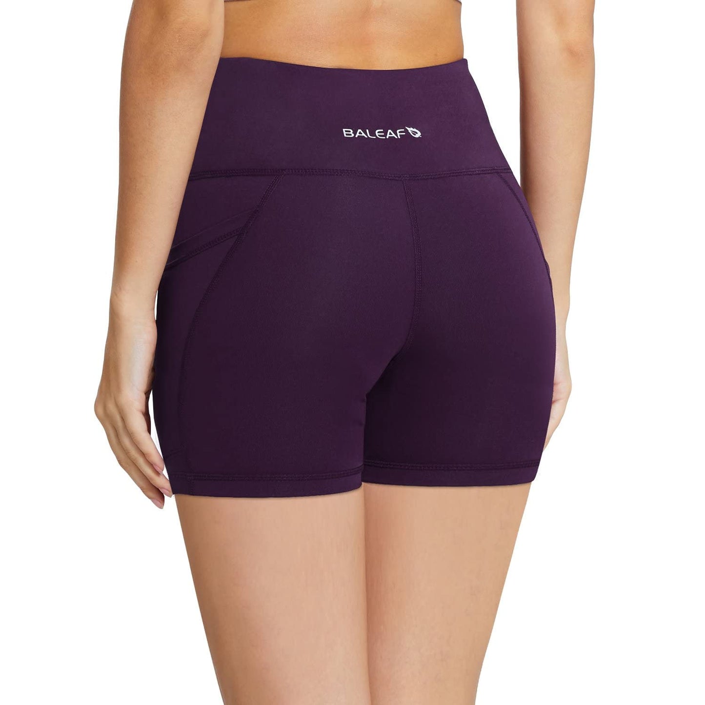 baleaf Workout Shorts Women 5" Biker Yoga Gym Spandex Running Volleyball Compression Tummy Control Short with Pockets Purple XL