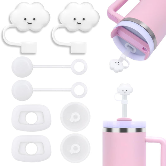 Raymall 8pcs S tanley Spill Stopper for Stanley Cup 40oz/30oz H2.0, Silicone Spill Proof Stopper for Stanley 30oz With Clear Straw Topper, Cute Cloud Straw Covers