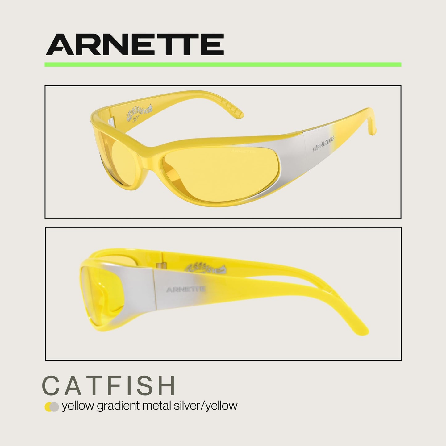 ARNETTE Catfish AN4302 281685 62MM Yellow Gradient Metal Silver/Yellow Sunglasses for Men for Women +BUNDLE with ACCESSORY EYEWEAR KIT