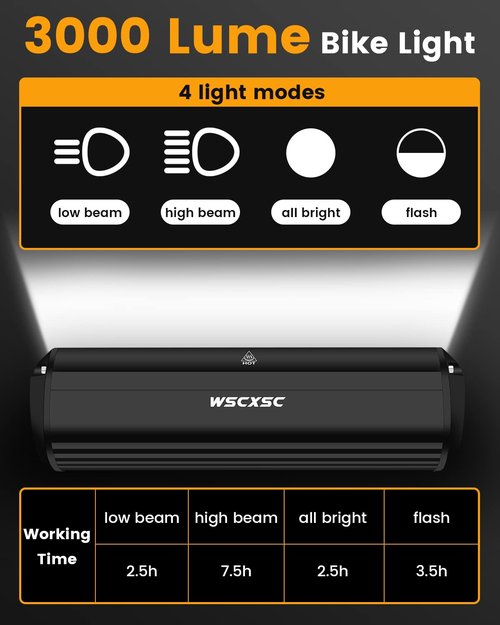 Super Bright Bike Light 3000 Lumen 5 LED Bicycle Light with Taillights Rechargeable Bike Headlight for Night Riding Waterproof Bike Light Front and Back Set for Mountain/Dirt/Light/Kids Bike