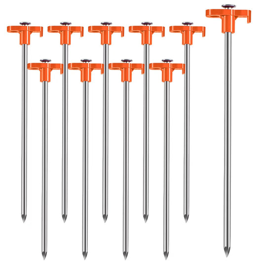 Tiomues Tent Stakes, 10PCS Heavy Metal Tent Pegs, Professional Camping Tools for Outdoor Trips, Suitable for Strong Winds and Various Ground Tent Pegs, Designed for Camping (10, Red)