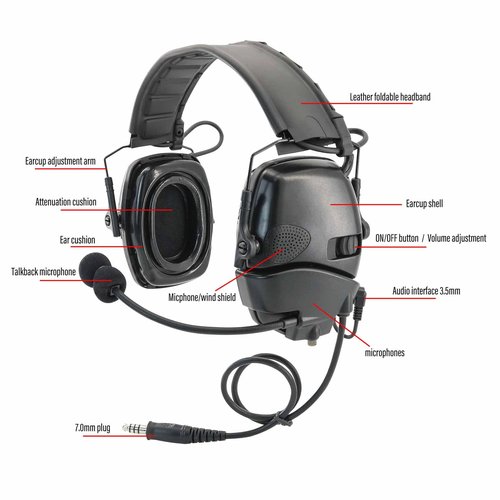 COMBATGEAR Hearing Protection Ear Defender Tactical Headset+Gel Earpads Noise Reduction NRR 23dB for Hunting Range Mowing (Style 1, Black)