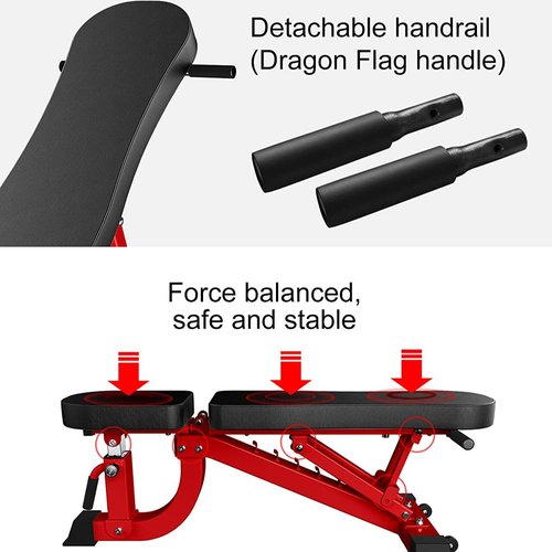YouTen 1000 LB Adjustable Weight Bench | 9-4-4 Almost 90° Incline Decline Workout Bench for Home Gym | Foldable Training Lifting Bench | Unique Dragon Flag Handle for Abdominal Arm Exercise (black)