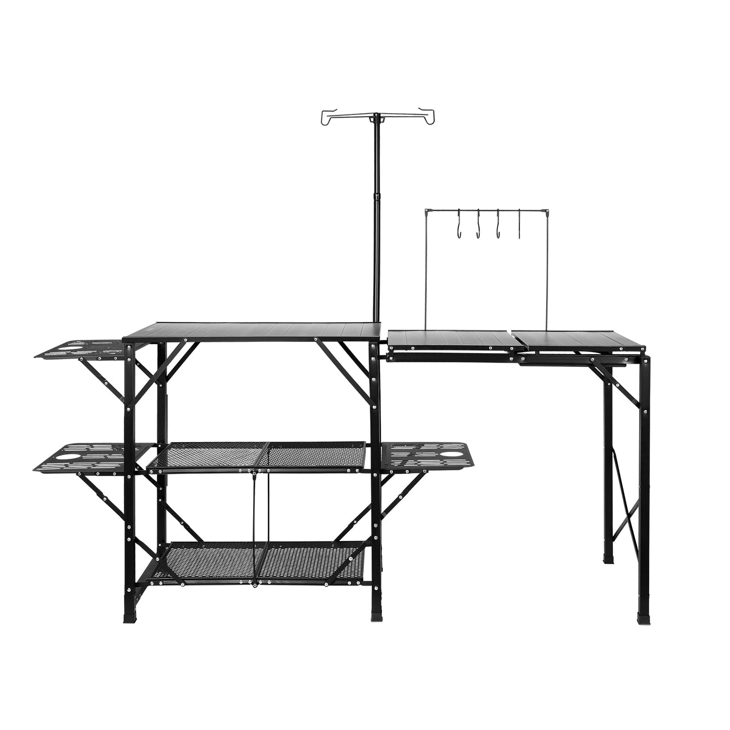 VEVOR Camping Kitchen Table with Sink, Aluminum Folding Portable Outdoor Cook Station, 2 Shelves & Carrying Bag for Picnic BBQ Beach Traveling