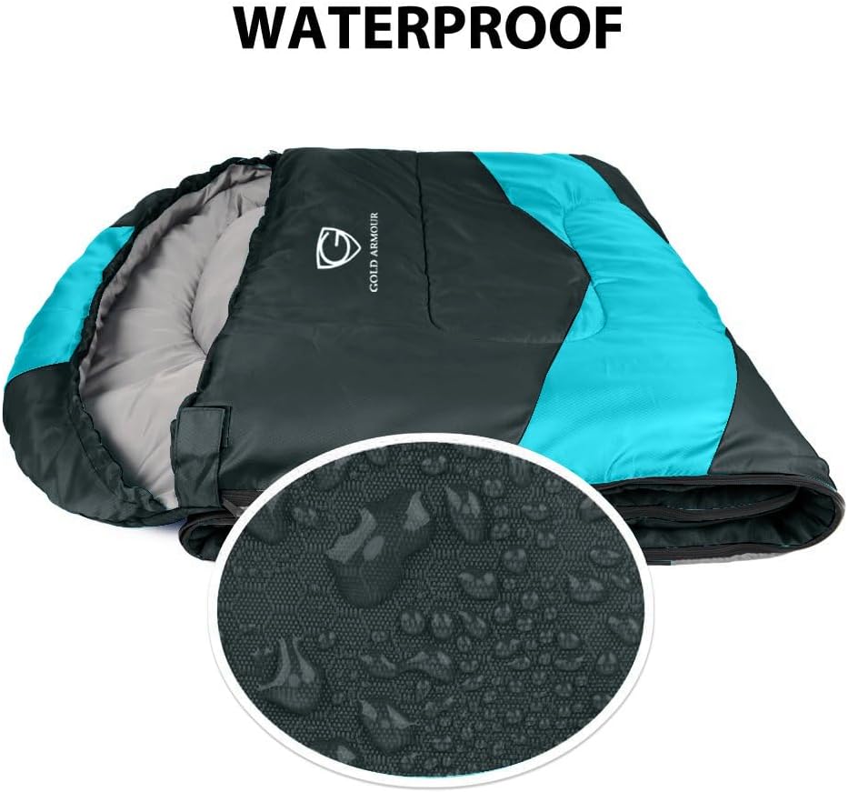 Gold Armour Sleeping Bags for Adults Cold Weather & Warm - Backpacking Camping Sleeping Bag for Kids 10-12, Girls, Boys - Lightweight Compact Camping Essentials Gear Accessories, Right Zipper