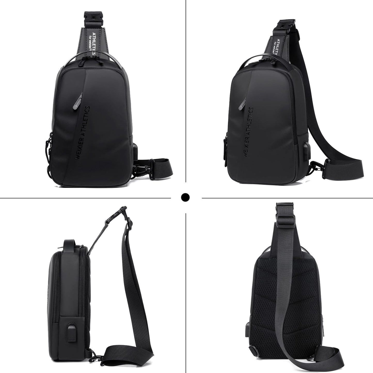 FANDARE Sling Bag Sport Shoulder Bag with USB Charging Port for Women Men Nylon Chest Crossbody pack for Hiking Cycling Travel Outdoor Gym Business Black Brown