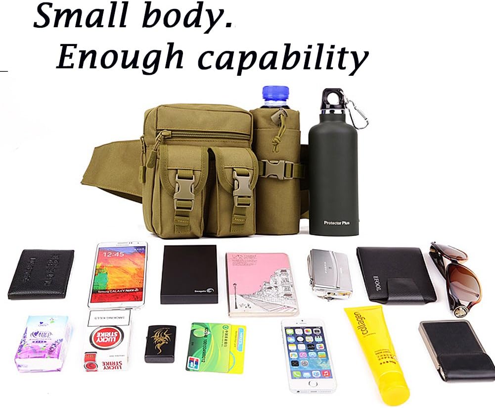 Tactical Waist Pack With Detachable Water Bottle Holder Pocket Fanny Pack & Outdoor Lumbar Bag for Hiking Travelling Climbing Cycling Camping Shopping Hunting Fishing