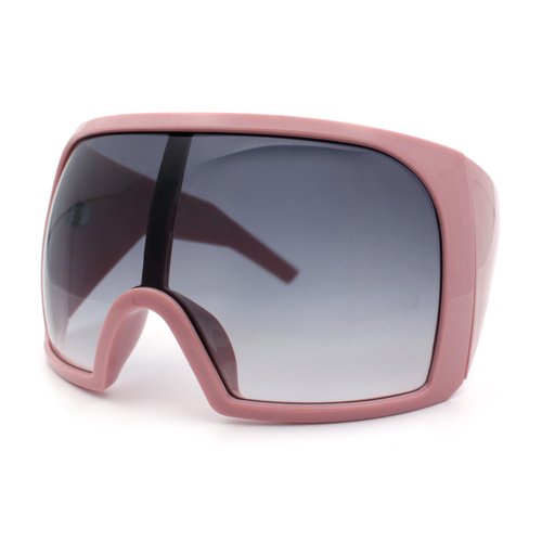 Super Oversized XXL Goggle Style Wrap Around Sport Plastic Sunglasses Pink - Smoke