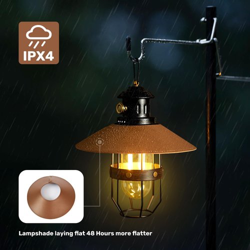 Metal LED Ambient Camping Lantern, 2 in 1 Newest Hanging Standing Camping Lamp, 3500mAh Rechargeable Retro Lantern, Dimmable Ambient Table Lamp with Leather Lampshade for Courtyard Outdoor Decoration